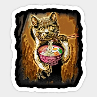 The cat eats ramen,ramen lover,cute cat Sticker